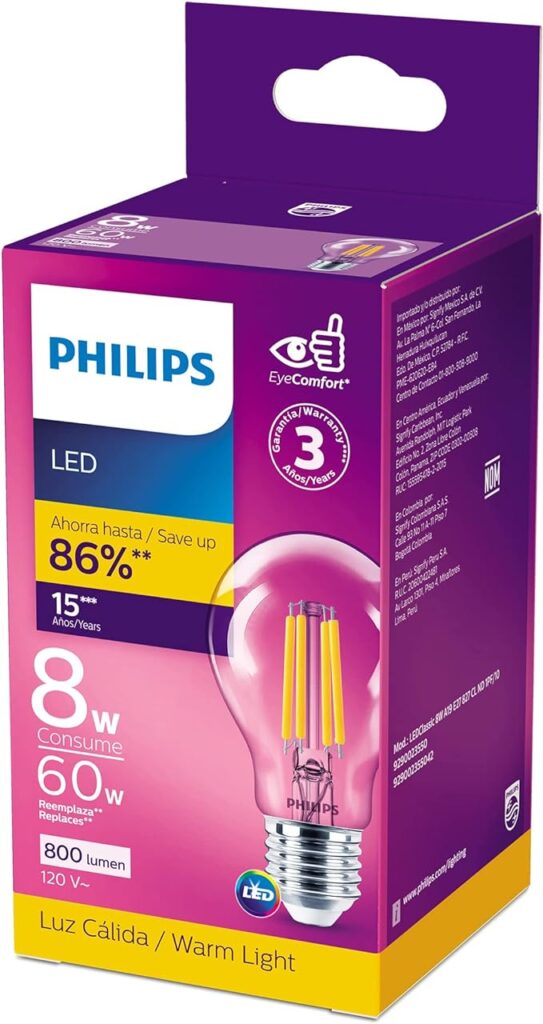 foco led con filamento amarillo de 8 watts