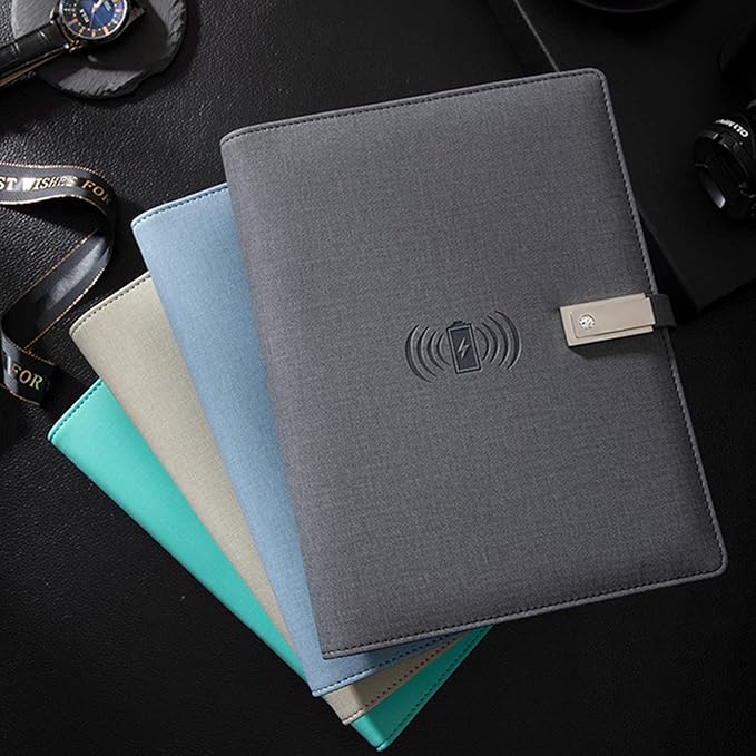 carpeta con power bank y carga inalámbrica
